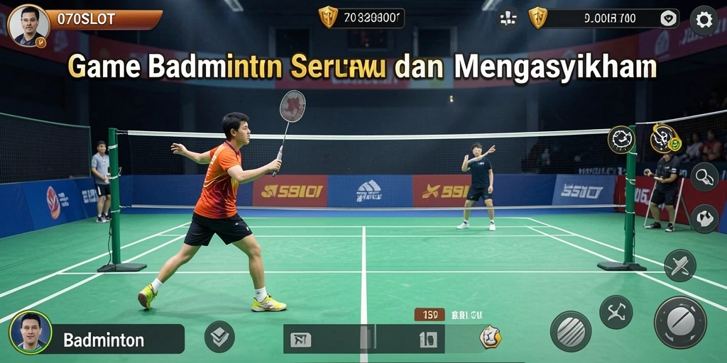 Tampilan antarmuka game Badminton yang menarik dan interaktif.
