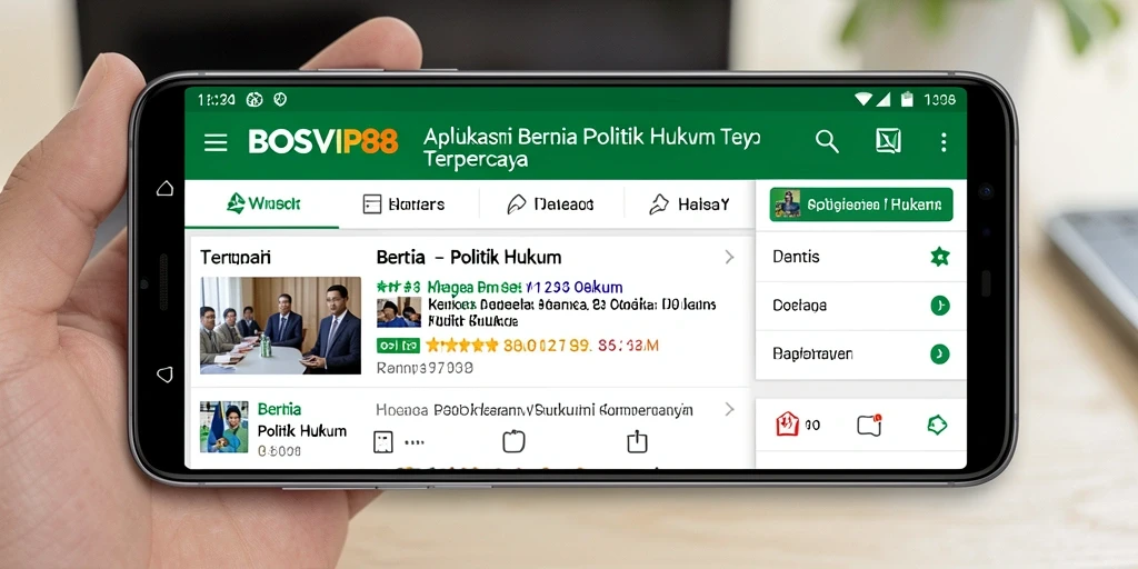 Antarmuka BOSVIP88 menampilkan berita politik dan hukum dengan jelas.