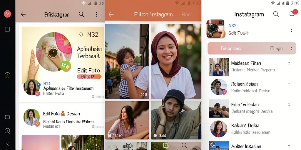 Antarmuka N32 dengan berbagai pilihan filter Instagram yang menarik.