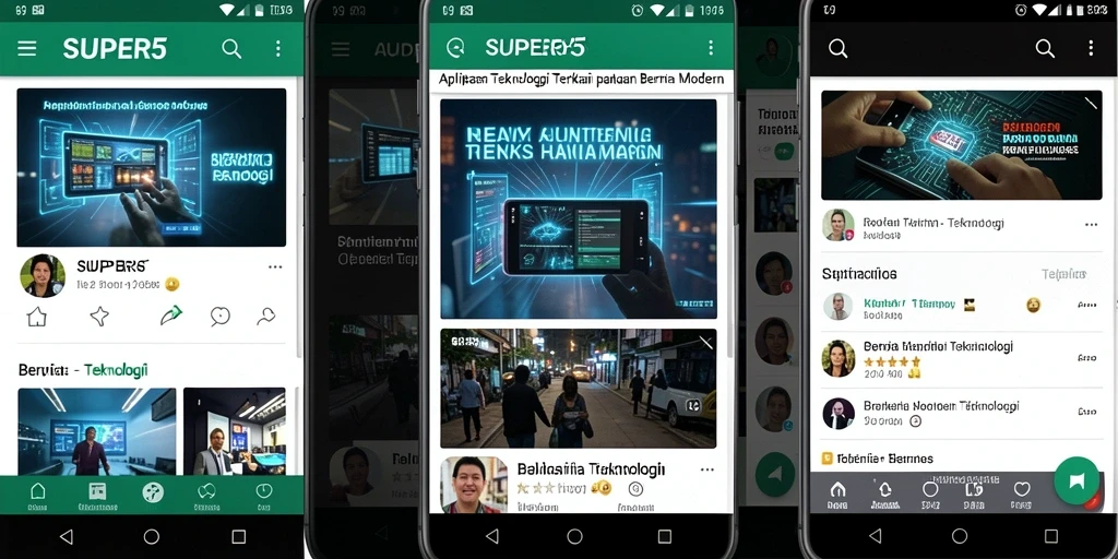 Tampilan antarmuka aplikasi SUPER5 menunjukkan berita teknologi terkini.